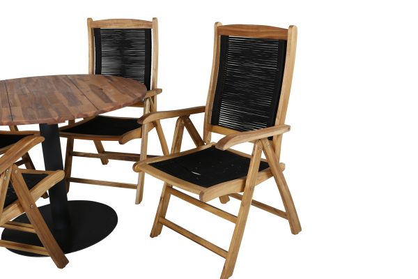 Imagine Masa de dining Cot - Oțel negru / Acacia (aspect de tek) - ø100cm+ Scaun Peter 5 poziții - Frânghie neagră / Acacia_4