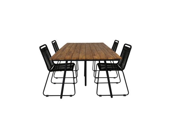 Imagine Masa de dining Chan - Oțel Negru / Acacia (aspect de tei) - 200cm+Scăune de dining empilabile Lindos - Aluminiu Negru / Șiret Negru_4