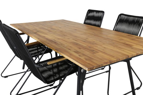 Imagine Masa de dining Chan - Otel negru / Acacia (aspect teak) - 200cm+ Scaun de dining Bois - Aluminiu negru / Sfoara neagra / Acacia_4