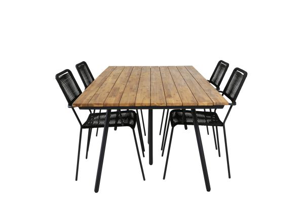 Imagine Tabelul de dining Chan - Oțel negru / Acacia (aspect teak) - 200cm + Scaunul Lindos - Aluminiu negru / Șnur negru_4