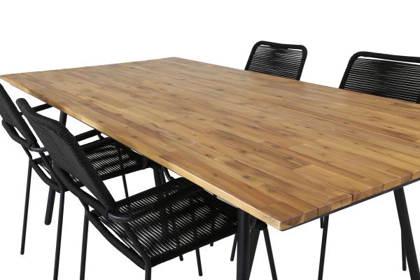 Imagine Tabelul de dining Chan - Oțel negru / Acacia (aspect teak) - 200cm + Scaunul Lindos - Aluminiu negru / Șnur negru_4