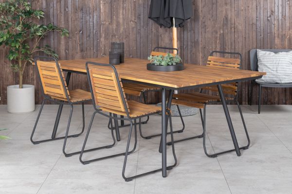 Imagine Vă rog să traduceți complet: Chan Dining Table - Black Steel / Acacia (aspect de tec) - 200cm + Bois Dining Chair - Black Alu / Acacia_4