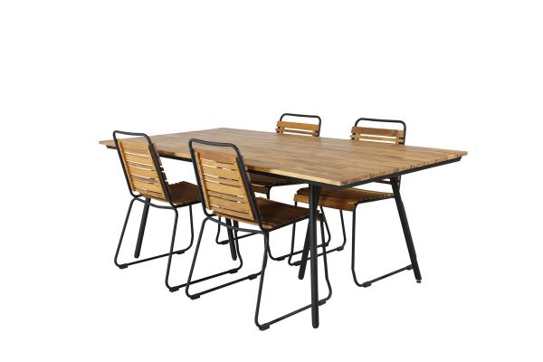 Imagine Vă rog să traduceți complet: Chan Dining Table - Black Steel / Acacia (aspect de tec) - 200cm + Bois Dining Chair - Black Alu / Acacia_4