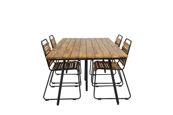 Imagine Vă rog să traduceți complet: Chan Dining Table - Black Steel / Acacia (aspect de tec) - 200cm + Bois Dining Chair - Black Alu / Acacia_4