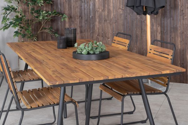 Imagine Vă rog să traduceți complet: Chan Dining Table - Black Steel / Acacia (aspect de tec) - 200cm + Bois Dining Chair - Black Alu / Acacia_4