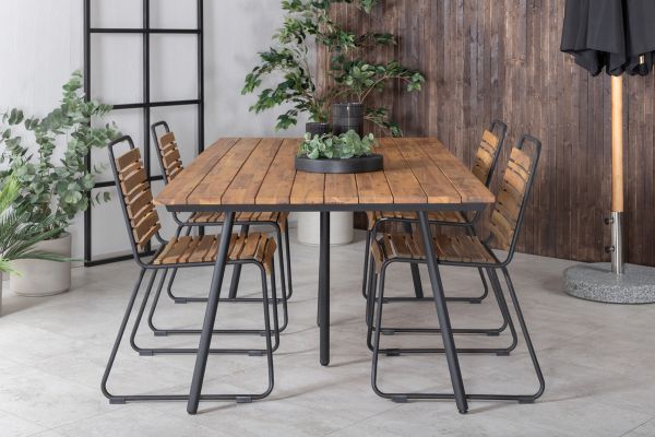 Imagine Vă rog să traduceți complet: Chan Dining Table - Black Steel / Acacia (aspect de tec) - 200cm + Bois Dining Chair - Black Alu / Acacia_4