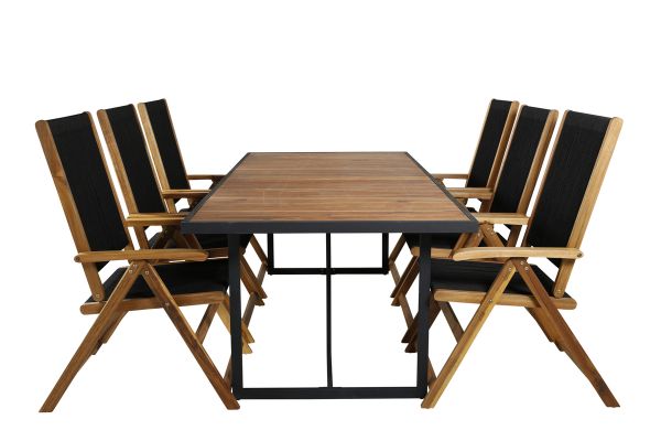 Imagine Masă de dining Khung - oțel negru / Teklook Acacia - 200 * 100cm + Scaun pliant Little John - Sfoară / Acacia_6