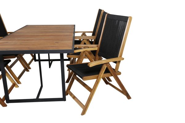 Imagine Masă de dining Khung - oțel negru / Teklook Acacia - 200 * 100cm + Scaun pliant Little John - Sfoară / Acacia_6