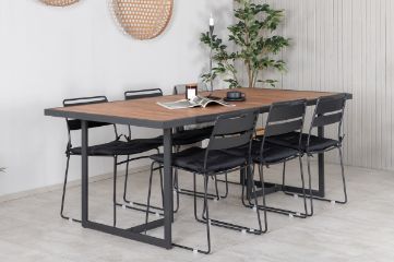 Imagine Masa de dining Khung - Oțel negru / Acacia (teklook) - 200*100cm+Scaun de dining Lina - Negru_6