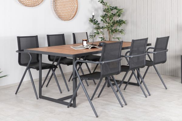 Imagine Masa de dining Khung - Oţel Negru / Teklook Acacia - 200*100cm+ Scaun de dining Alina - Aluminiu Negru / Textilen Negru