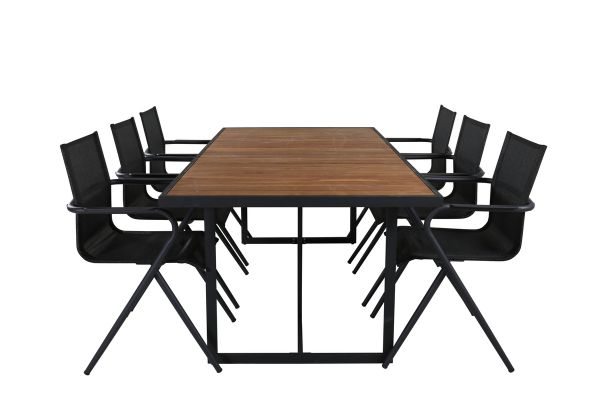 Imagine Masa de dining Khung - Oţel Negru / Teklook Acacia - 200*100cm+ Scaun de dining Alina - Aluminiu Negru / Textilen Negru