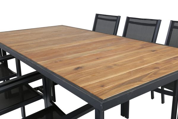 Imagine Masa de dining Khung - Oțel negru / Acacia (teklook) - 200*100cm+Scaun empilabil Copacabana - Negru/Negru_6