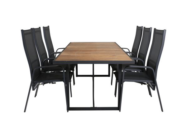 Imagine Masa de dining Khung - Otel Negru / Acacia (teklook) - 200 * 100cm + Scaun de relaxare Copacabana - Negru / Negru_6