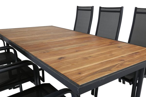 Imagine Masa de dining Khung - Otel Negru / Acacia (teklook) - 200 * 100cm + Scaun de relaxare Copacabana - Negru / Negru_6