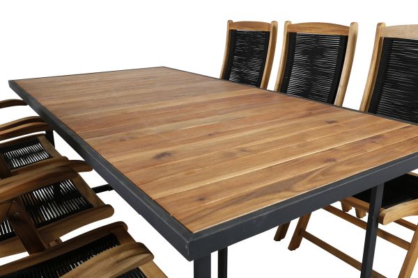 Imagine Masa de Dining Khung - Oţel Negru / Acacia (teklook) - 200*100cm + Scaun Peter 5:pos - Sfoară Neagră / Acacia_6