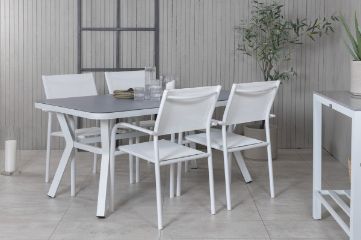 Imagine Virya Dining Table - White Alu / Grey Glass - small table+Santorini Arm Chair (Stackable) - White Alu / White Textilene_4