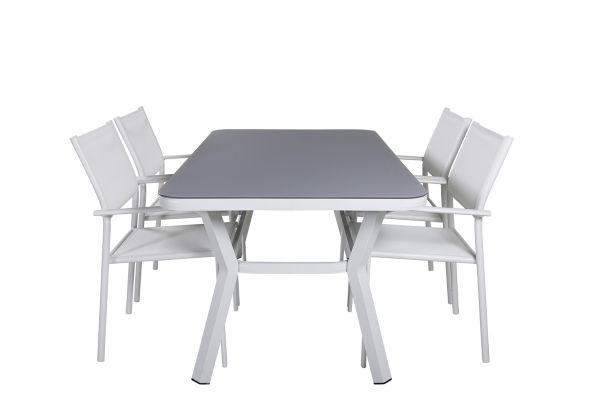 Imagine Virya Dining Table - White Alu / Grey Glass - small table+Santorini Arm Chair (Stackable) - White Alu / White Textilene_4