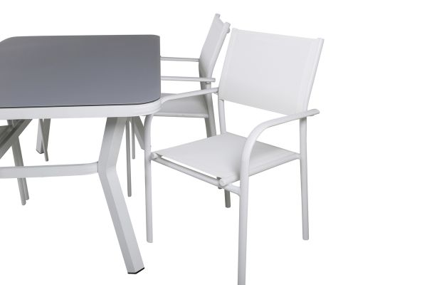 Imagine Virya Dining Table - White Alu / Grey Glass - small table+Santorini Arm Chair (Stackable) - White Alu / White Textilene_4