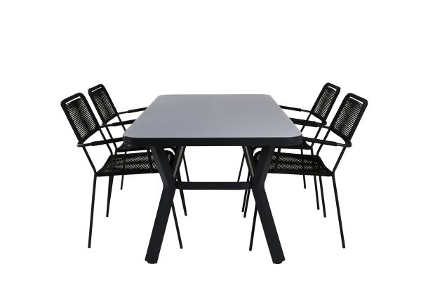 Imagine Masa de dining Virya - ALU NEGRI / Sticla gri - masa mica+ Scaun de dining Lindos - ALU NEGRU / Sfoara neagra_4