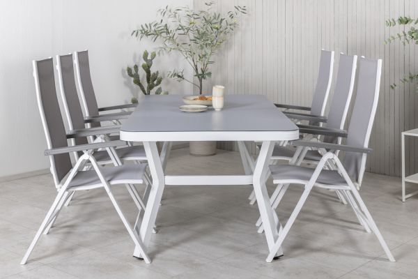 Imagine Virya Dining Table - White Alu / Grey Glass - big table+Albany Light 5-pos white alu / Grey Textilene_6