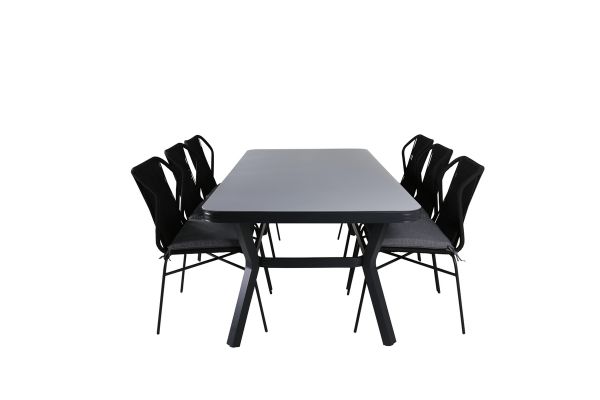 Imagine Virya Dining Table - Black Alu / Grey Glass - big table+Julian Dining Chair - Black Steel / Black Rope (stackable)_6