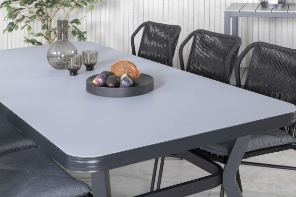 Imagine Virya Dining Table - Black Alu / Grey Glass - big table+Julian Dining Chair - Black Steel / Black Rope (stackable)_6