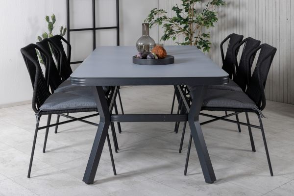 Imagine Virya Dining Table - Black Alu / Grey Glass - big table+Julian Dining Chair - Black Steel / Black Rope (stackable)_6