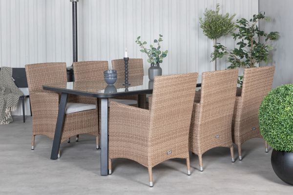 Imagine Masa de dining Paola - Otel negru / Rattan natural - 200*100+ Scaun de brate Malin - Natur/Sand_6