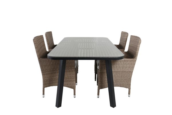 Imagine Masa de dining Paola - Otel negru / Rattan natural - 200*100+ Scaun de brate Malin - Natur/Sand_6