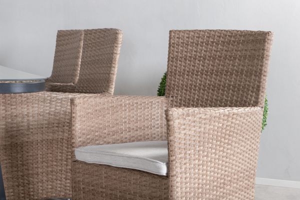 Imagine Masa de dining Paola - Otel negru / Rattan natural - 200*100+ Scaun de brate Malin - Natur/Sand_6