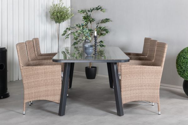 Imagine Masa de dining Paola - Otel negru / Rattan natural - 200*100+ Scaun de brate Malin - Natur/Sand_6