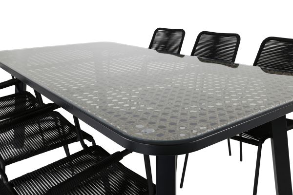 Imagine Vă rugăm să traduceți complet Tabelul de dining Paola - Oțel negru / Rattan natural - 200*100+ Scaunul de dining Lindos - Aluminiu negru / Sfoară neagră_6