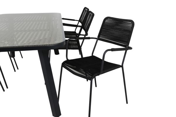 Imagine Vă rugăm să traduceți complet Tabelul de dining Paola - Oțel negru / Rattan natural - 200*100+ Scaunul de dining Lindos - Aluminiu negru / Sfoară neagră_6