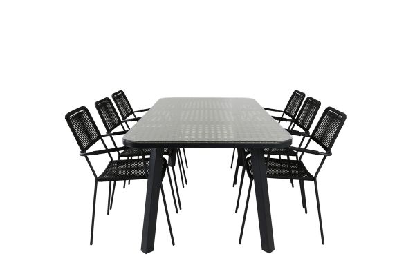 Imagine Vă rugăm să traduceți complet Tabelul de dining Paola - Oțel negru / Rattan natural - 200*100+ Scaunul de dining Lindos - Aluminiu negru / Sfoară neagră_6