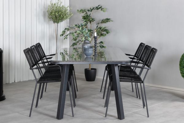 Imagine Vă rugăm să traduceți complet Tabelul de dining Paola - Oțel negru / Rattan natural - 200*100+ Scaunul de dining Lindos - Aluminiu negru / Sfoară neagră_6