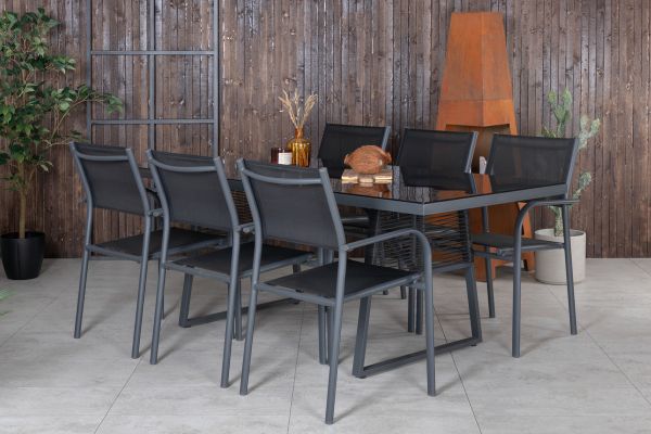 Imagine Dallas Dining Table+Santorini Arm Chair (Stackable) - Black alu / Black Textilene_6