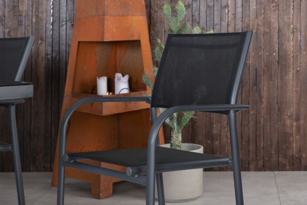 Imagine Dallas Dining Table+Santorini Arm Chair (Stackable) - Black alu / Black Textilene_6