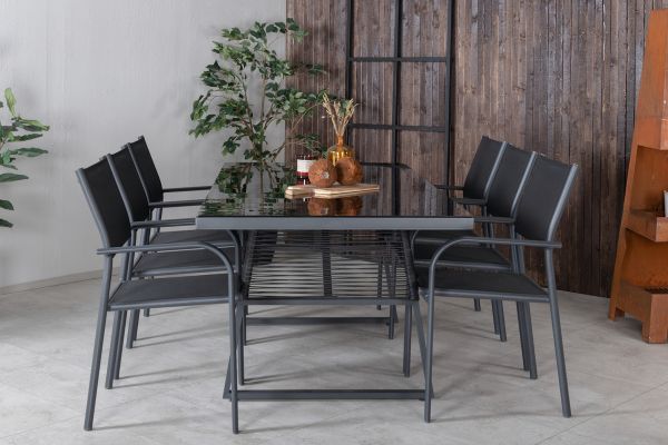 Imagine Dallas Dining Table+Santorini Arm Chair (Stackable) - Black alu / Black Textilene_6