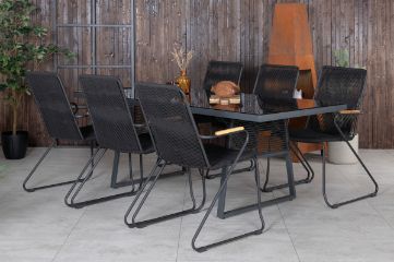 Imagine Masa de dining Dallas cu design elegant + scaune de dining Bois - aluminiu negru / sfoara neagra / acacia_6