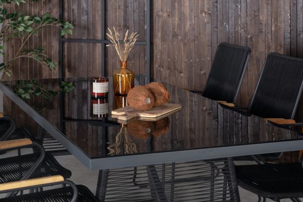 Imagine Masa de dining Dallas cu design elegant + scaune de dining Bois - aluminiu negru / sfoara neagra / acacia_6