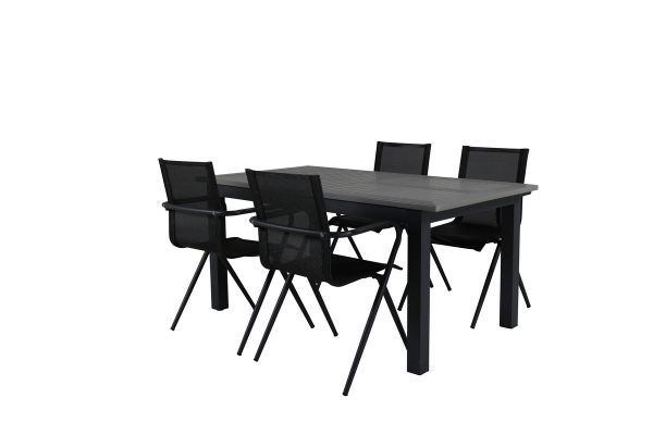 Imagine Masa de dining Albany - 152/210 - Negru/Gri+ Scaun de dining Alina - Aluminiu Negru/ Textilene Negru_4