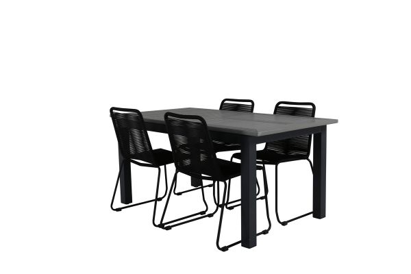 Imagine Masa de dining Albany - 152/210 - Negru/Gri+ Scaun empilabil Lindos - Aluminiu Negru/ Sfoara Neagra_4