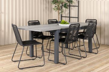 Imagine Masa Albany - 152/210 - Negru/Gri+ Scaun Stivuibil Lindos - Aluminiu Negru/Chinga Neagra_6