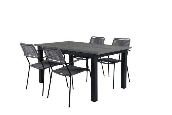 Imagine Masa de dining Albany - 152/210 - Negru/Gri+ Scaun de dining Lindos - Aluminiu Negru/Snur Gri_4