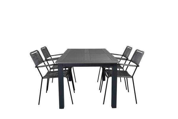 Imagine Masa de dining Albany - 152/210 - Negru/Gri+ Scaun de dining Lindos - Aluminiu Negru/Snur Gri_4