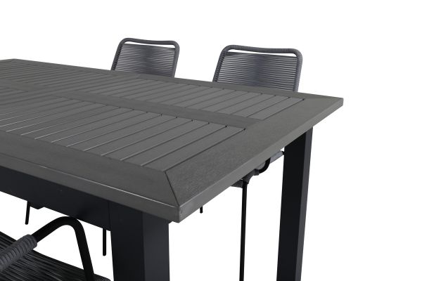 Imagine Masa de dining Albany - 152/210 - Negru/Gri+ Scaun de dining Lindos - Aluminiu Negru/Snur Gri_4