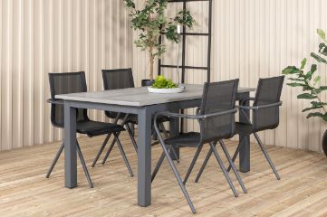 Imagine Tabel Albany - 160/240 - Negru/Gri+ 4 scaune de masă Alina - Aluminiu negru / Textilene negru