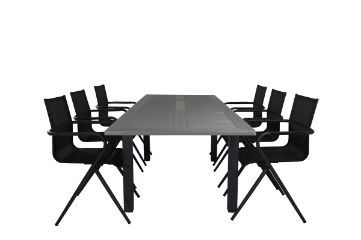 Imagine Masa de dining Albany - 160/240 - Negru/Gri+ Scaun de dining Alina - Aluminiu negru / Textilene negru_6