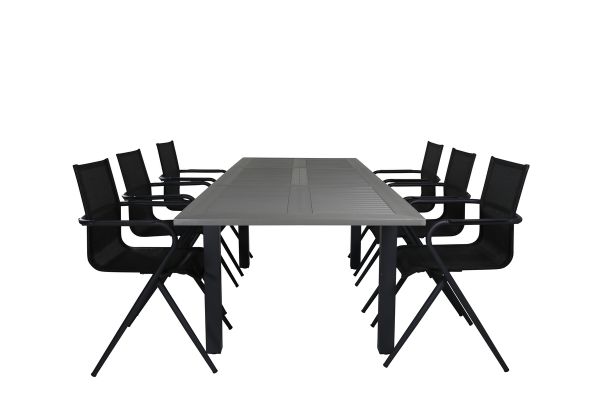 Imagine Masa de dining Albany - 160/240 - Negru/Gri+ Scaun de dining Alina - Aluminiu negru / Textilene negru_6