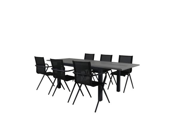 Imagine Masa de dining Albany - 160/240 - Negru/Gri+ Scaun de dining Alina - Aluminiu negru / Textilene negru_6